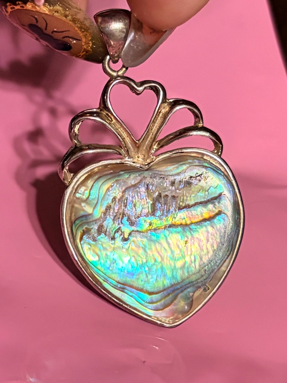 Sterling silver Heart Abalone Shell Pendant 3 inch